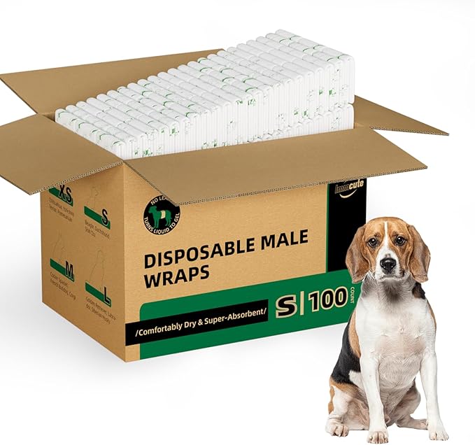 IMMCUTE Small Dog Diapers Male 100 Ct, Male Dog Diapers Disposable with Wetness Indicator, Adjustable Dog Belly Bands, for Excitable Urination, Male Marking