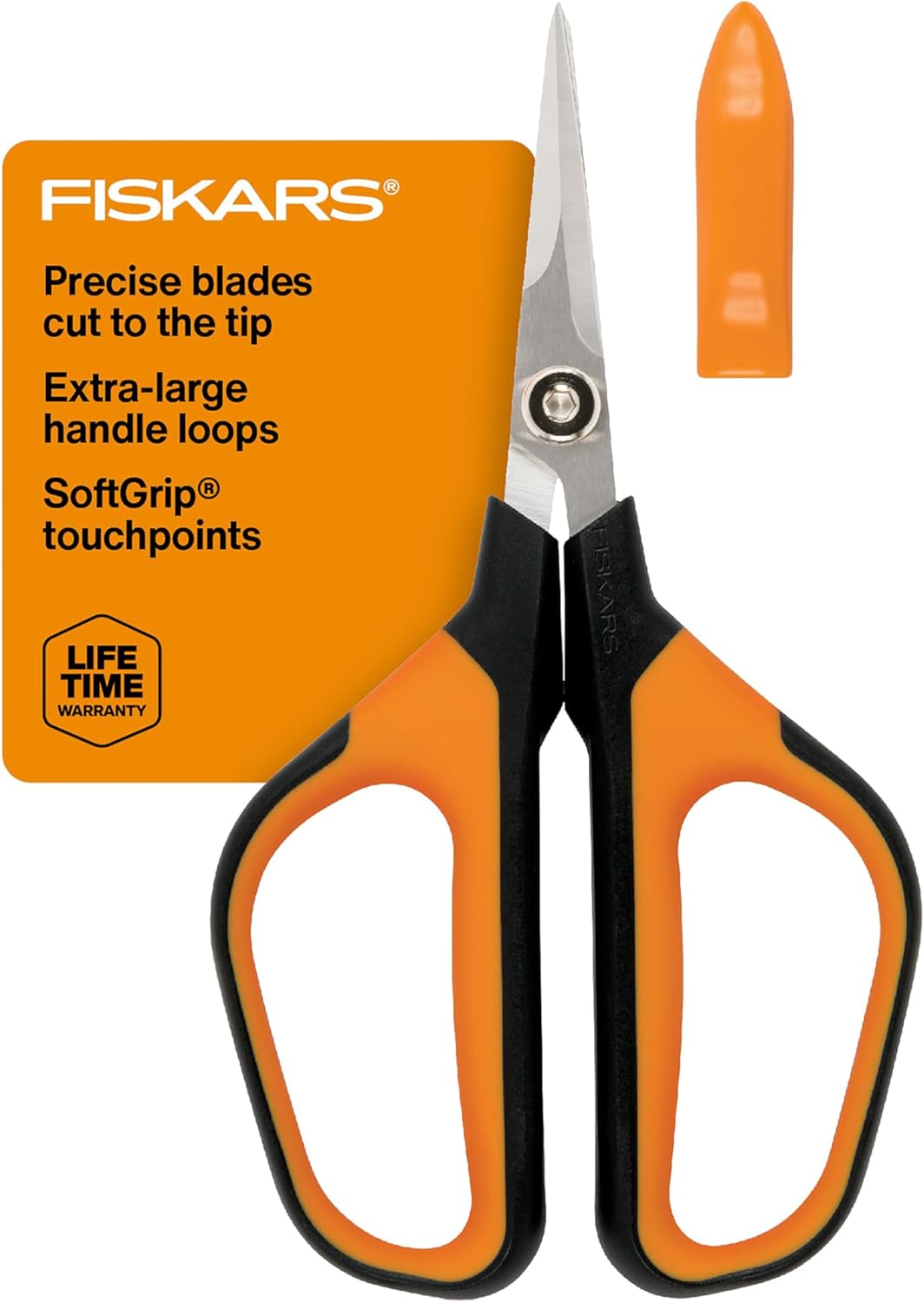 Fiskars Comfort Loop Micro-Tip Pruning Snips - 7" Garden Shears with Sheath and Extra Large SoftGrip Handle - Yard and Garden Tools - Orange/Black