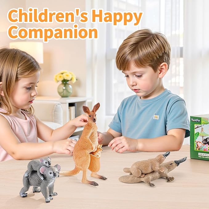 6PCS Australian Animal Figurines Family Toys for Kids, Zoo Safari Animal Figure, Includes Koala,Kangaroo,Platypus Figures with Cubs, Birthday Gift Party Favors Cake Toppers for Boy Girl