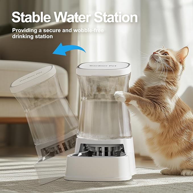 Automatic Gravity Water Dispenser for Dogs, 1Gallon Stainless Steel Water Bowl Dispenser, 100% BPA-Free Dog Water Fountain Dispenser for Small&Medium Dogs, Cats, Puppies(White)