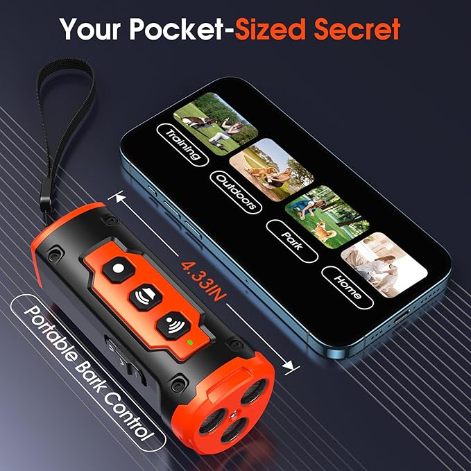1-Touch Dog Bark Deterrent Devices with 3 Sonic Heads,Portable 50ft Range Anti Barking Device for Dogs,Rechargeable & Safe Dog Training Tool with Flashlight,Helps Improve Dog's Behavior Orange