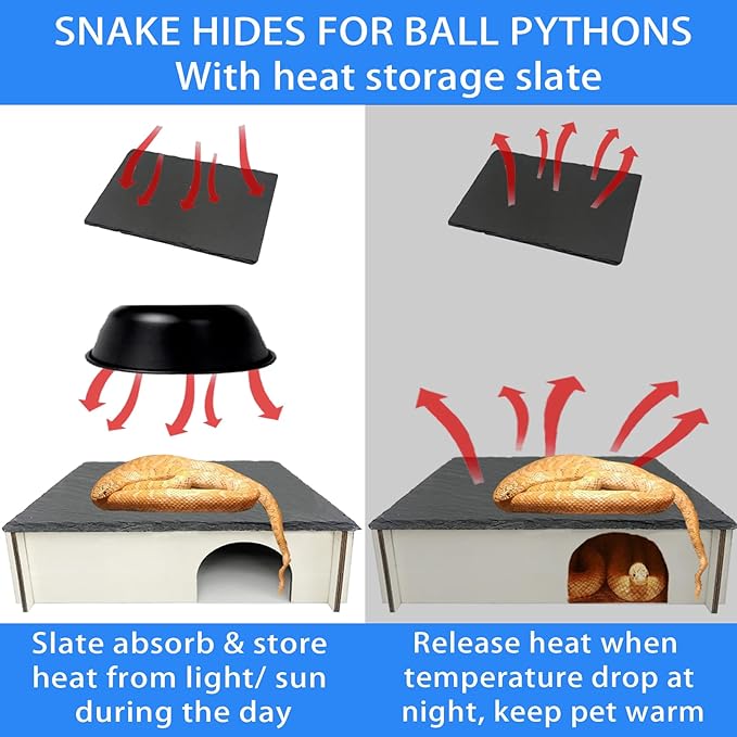 Large Snake Hide with Slate Reptile Hide Box Ball Python Hide 13.8×9.8×3.1" (L) Reptile Hides Snake Hides for Ball Pythons Leopard Geckos100% Natural Stone & Wood Reinforced Packaging