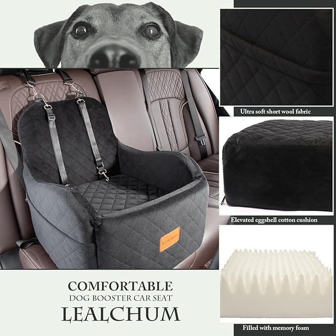 Dog Booster Car Seat for Small/Medium Dogs Up to 35lbs,Elevated Cushion Fits in Front/Back Seat,Fully Detachable and Washable,2 Storage Pockets & Dog Leashes,Easy to Install(Black,Medium)