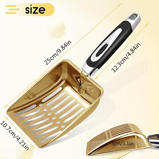 Stainless Steel Cat Litter Scoop,Metal Cat Litter Scoop,Kitty Metal Scooper,Sturdy Mesh Scooper,Suitabla cat Scooper for Cat Litter Box(Gold)