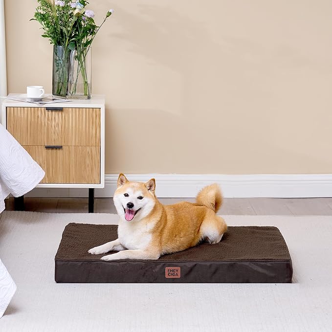 EHEYCIGA Orthopedic Foam Dog Bed for Large Dogs, 35"L x 23"W x 3.5"Th, Brown