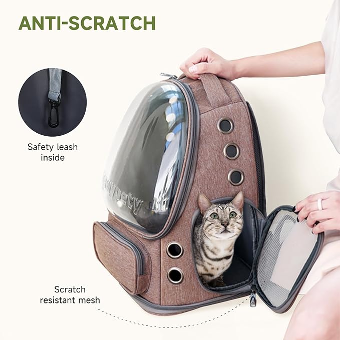 Cat Backpack Carrier, Breathable Cat Carrier Large Space Bubble Pet Backpack for Kitty Small Dog up to 15lbs, Transparent & Foldable Pet Carrier for Travel Hiking