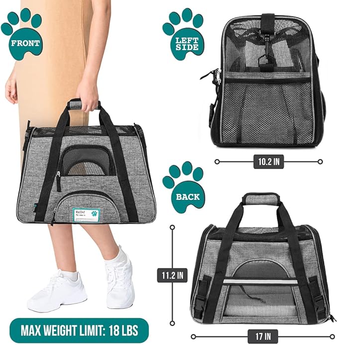 PetAmi Airline Approved Pet Carrier for Cat, Soft Sided Dog Carrier for Small Dog, Cat Travel Supplies Accessories Indoor Cat, Ventilated Pet Carrying Bag Medium Large Kitten Puppy, Small Heather Gray