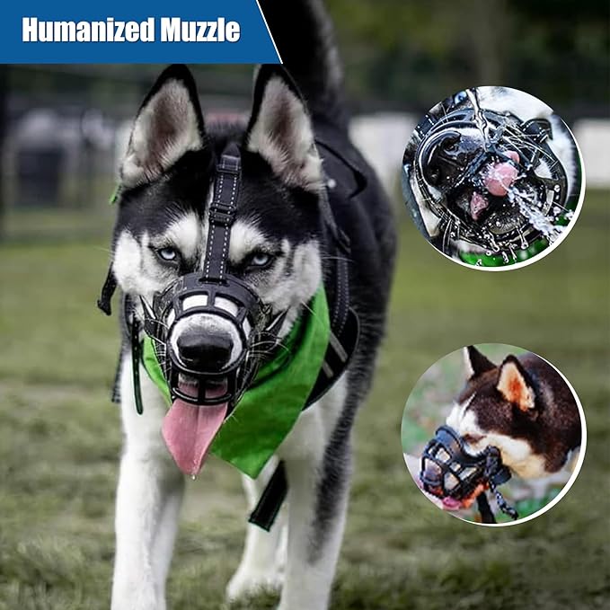 Dog Muzzle, Breathable Basket Muzzles for Small Medium Large Sized Dogs, Adjustable Humane Cage Mouth Cover for Scavenging Grooming Biting Chewing, Allows Panting and Drinking(Soft Rubber, M)