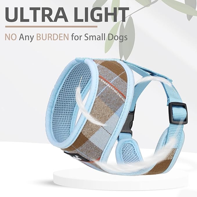 PUPTECK Soft Mesh Dog Harness and Leash Set Pet Puppy Cat Comfort Padded Vest No Pull Harnesses, Blue&Brown, S
