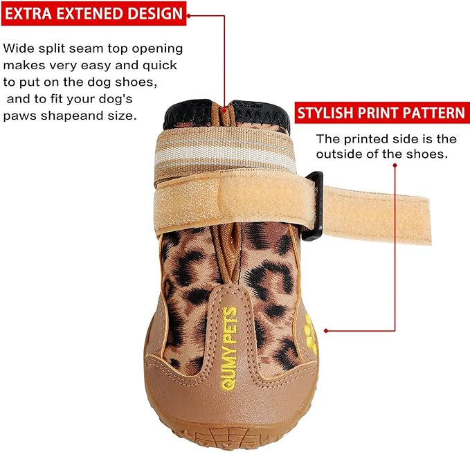 QUMY Dog Shoes for Large Dogs, Medium Dog Boots & Paw Protectors for Winter Snow Day, Summer Hot Pavement, Water-Resistant in Rain Weather, Outdoor Walking, Indoor Hardfloors Skid-Resistant Sole