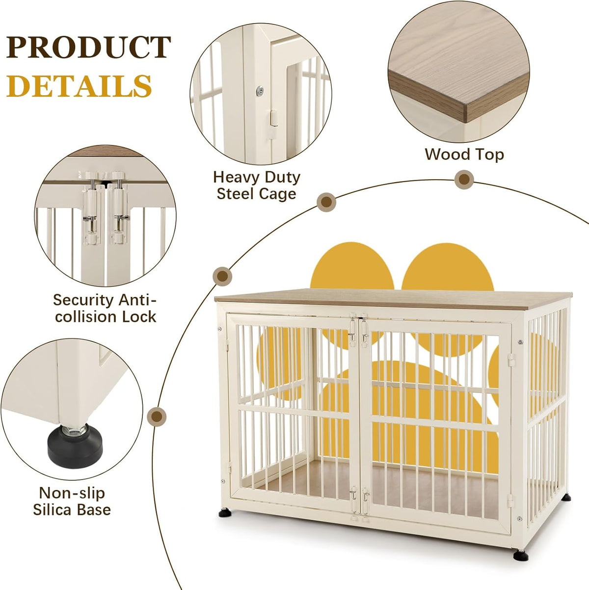 40 Inch Dog Crate Furniture for Large Medium Dogs, Wooden Heavy Duty Dog Kennel with Double Doors, Decorative Pet House Dog Cage Side End Table Indoor, Pet Cage Dog House, Beige