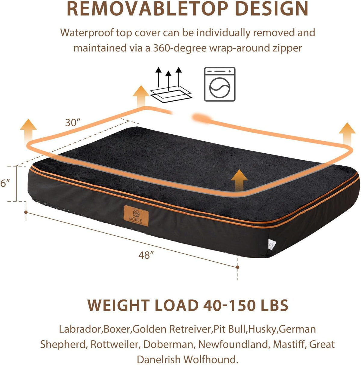 Orthopedic Memory Foam XXL Dog Bed - 6" Thick Beds for Extra Large Sized Dog - Waterproof Removable Washable Cover & Wrap-Around Zipper - Ultimate Comfort & Easy Maintenance, Black