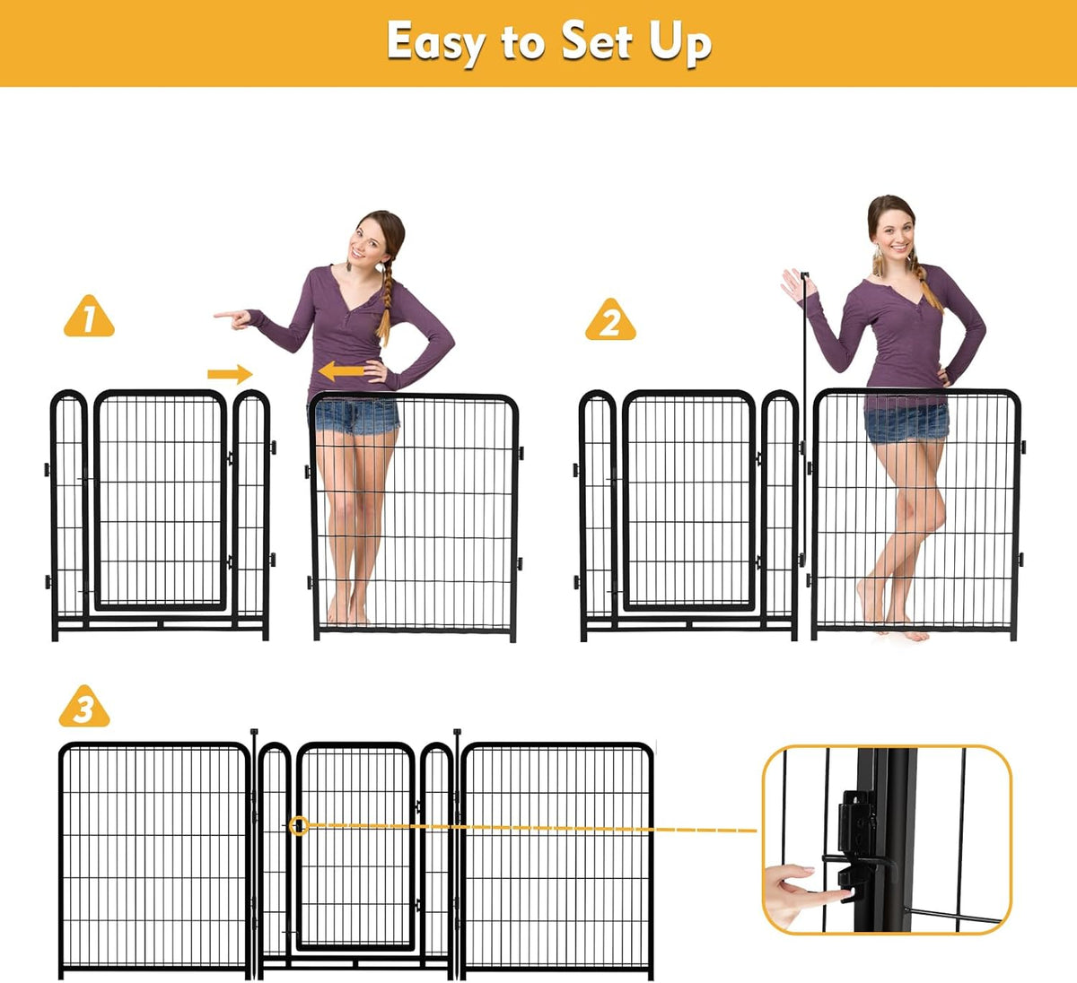 Garden Fencing 36 Inch High, 4 Panels Total 8.9 Ft(L) Dog Fencing Outdoor for Yard, 4 One-Sided Plate, No Door, Anti Dig Fence Barrier, Dog Pen, Rabbit Fence, Garden Fences and Borders