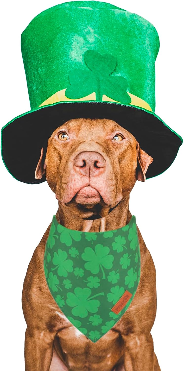 PTDECOR St. Patrick's Day Dog Bandana, Reversible Dog Scarf, Multi Size Offered, Green Shamrock Pet Bandanas for Large and Extra Large Dogs Pets (St. Patrick's Day, X-Large)