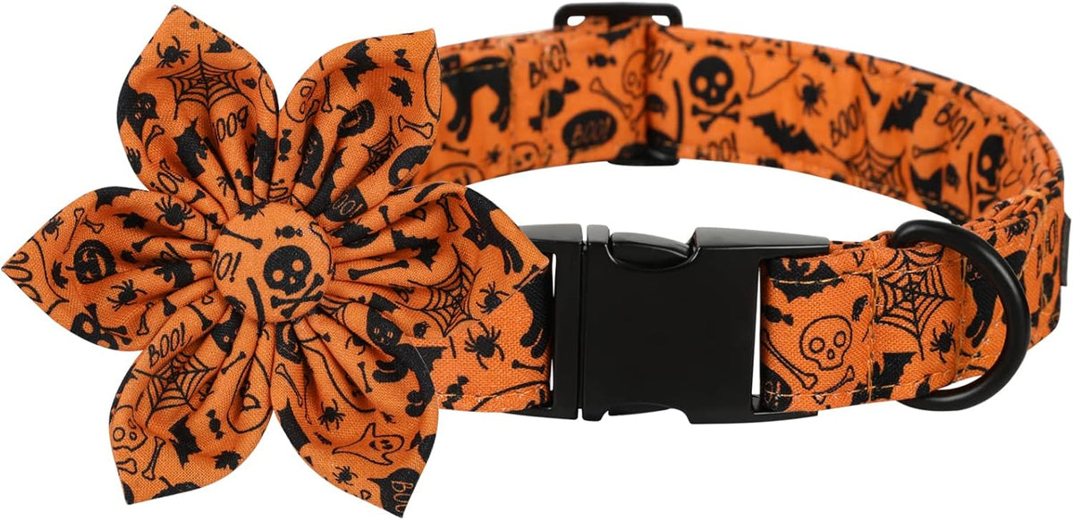 Lionet Paws Dog Collar with Flower - Cute Cotton Adjustable Flower Dog Cat Collar with Metal Buckle for Puppy Girl Gift, XS, Neck 8-12in