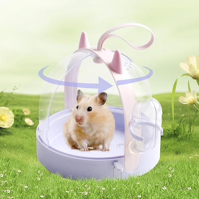 Portable Hamster Cage with Water Bottle,Hamster Carrier Cage High Permeability Travel Carry Cage Case for Gerbils Mice Guinea Pigs Sugar Glider Small Pet(Purple)