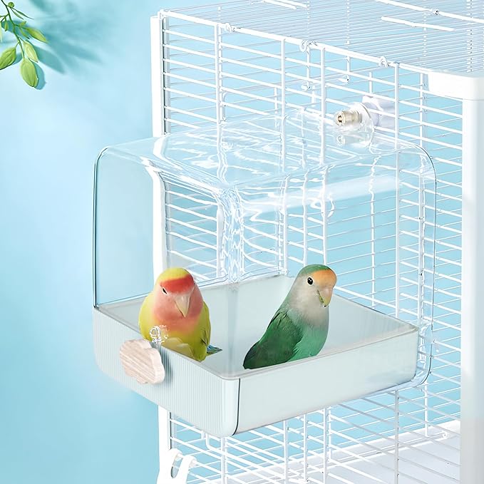 Hanging Bird Bath for Cage, 3 in 1 Multifunction Bird Bath/Bowl/House, Bird Cage Accessories Suitable for Small to Medium Birds Parakeet, African Grey, Conure, Cockatiel(6.8X6.8X6.8 inch Turquoise)