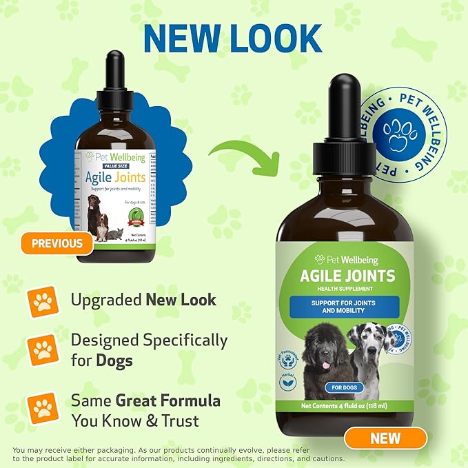 Pet Wellbeing Agile Joints for Dogs - Hip and Joint Health, Mobility, Devil’s Claw, Boswellia, Joint Ligament and Cartilage - Veterinarian-Formulated Herbal Supplement 4 oz (118 ml)