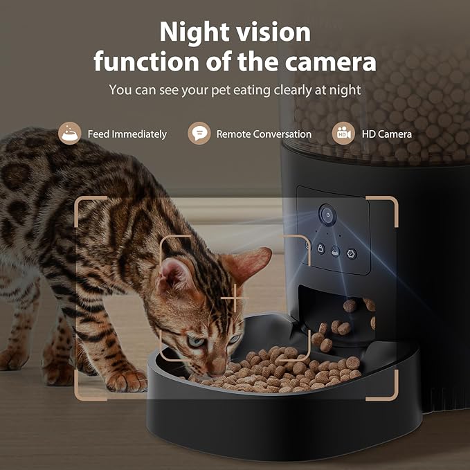 Automatic Cat Feeder with Camera, 1080P HD AI Pet Recognition Recording, 5G WiFi APP Remote Control, Timed Programmable Food Dispenser, Two-Way Audio, with Night Vision Function and Desiccant