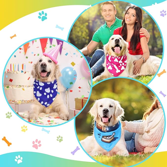 150 Pcs Dog Bandanas Bulk Pet Bibs Colorful Triangle Scarf Pet Bandanas for Medium Large Dogs Spring Summer Birthday Costume Decoration (Paw)