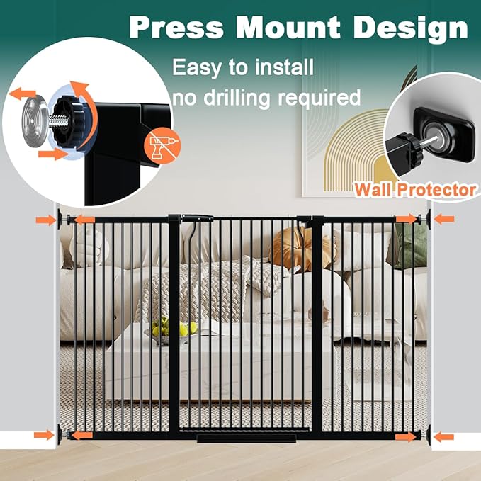 Fairy Baby 40.5" Extra Tall Baby Gate No Drill, 54.8"-60.2" Extra Wide Dog Pet Gate, Safety Child Toddler Gate, Metal Tension Auto Close No Climb Fence Barrier Pet Cat Gate for Stairs Doorway, Black