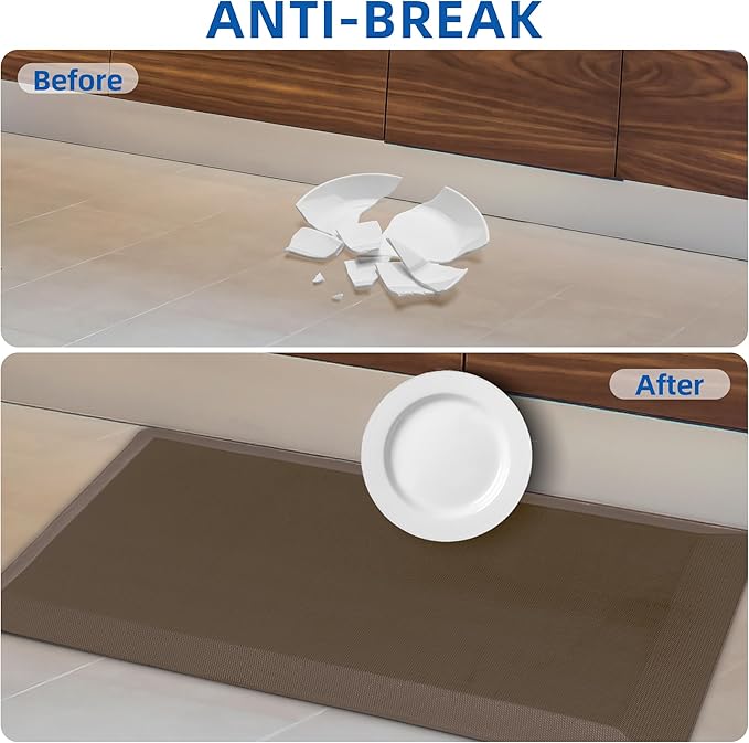 2 PCS Anti Fatigue Kitchen Mats for Floor, Brown 9/10 Extra Thick Cushioned Standing Desk Mat, Comfort Memory Foam Ergonomic Rugs and Mats Non-Slip Waterproof for Office, Kitchen, 20"x32"+20"x48"