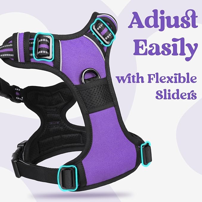 rabbitgoo Dog Harness for Large, No Pull Pet Harness with 3 Buckles, Adjustable Soft Padded Vest with Control Handle, Walking Reflective Pet Vest for Extra Large Dogs, Purple, XL
