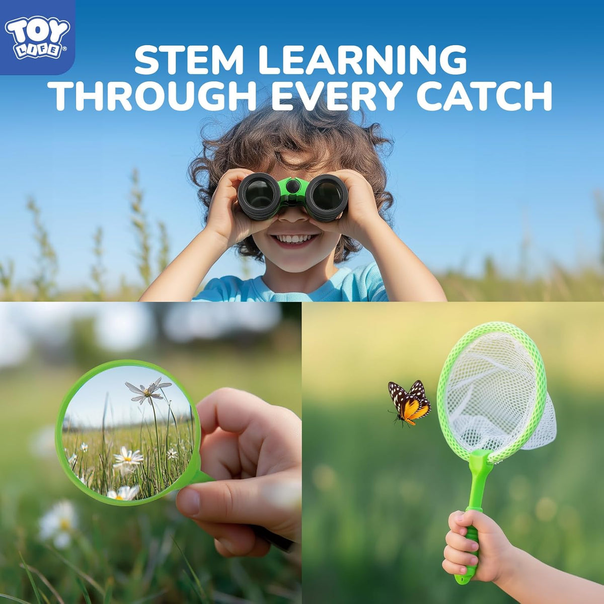 TOY Life Bug Catcher for Kids, Bug Catching Kit Kids Explorer Kit with Bug Net, Catching Tool, Tweezers, Magnifying Glass, Binoculars, Insect Catcher, Educational Outdoor Toys Kid Adventure Set