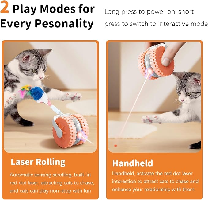 Interactive Cat Toys for Indoor Cats Smart Automatic Ball with Laser Rolling for Bored Kitten Pet Upgraded Speedy Moving Chase Dogs Toy Pink