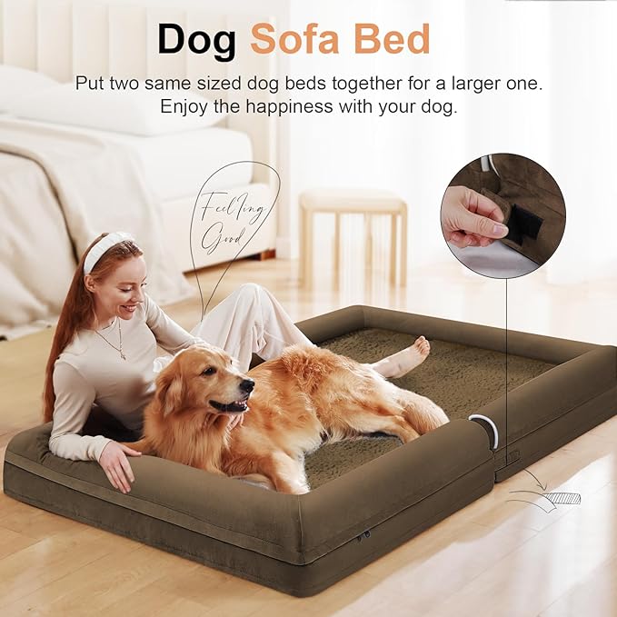 Large Dog Bed Orthopedic Washable: Beds Bolster XL Bed Big XLarge Dogs Egg Crate Foam Couch Sofa Waterproof with Removable Cover - Dark Coffee