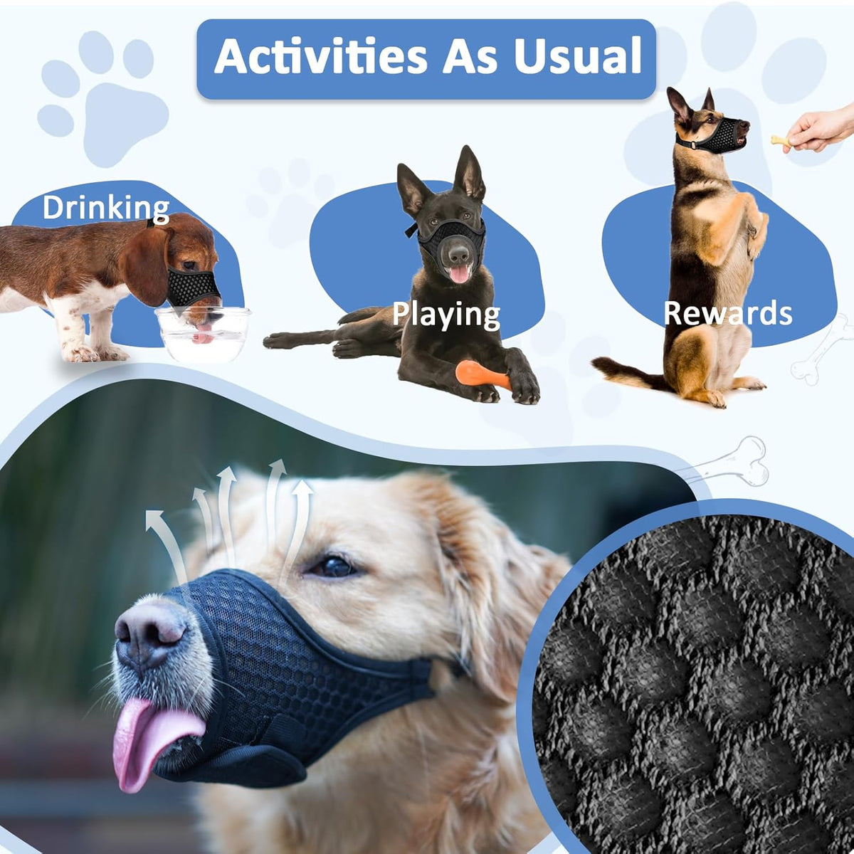 LUCKYPAW Soft Muzzle for Small Medium Sized Dogs, Dog Muzzle to Prevent Biting Chewing, Adjustable Breathable Mouth Guard for Grooming Walking Training(Black, S)