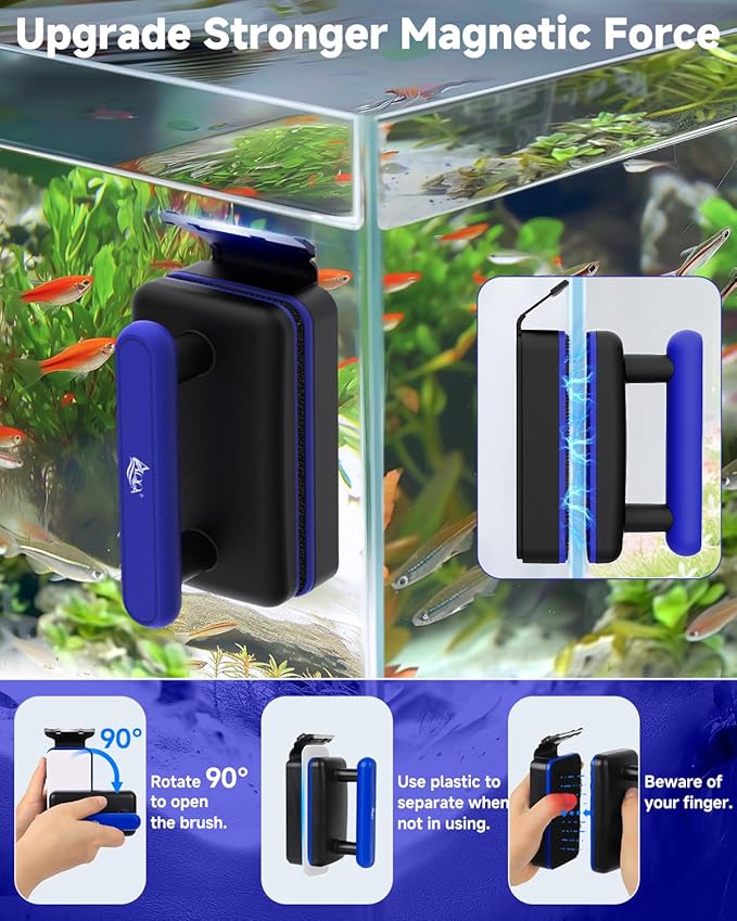 AQQA Magnetic Aquarium Fish Tank Glass Cleaner, Dual-Blades Algae Scraper Glass Cleaner Scrubber, Double Side Floating Aquarium Magnetic Brush for 0.4-1.0 Inch Thick Glass Aquariums Tank (XL)