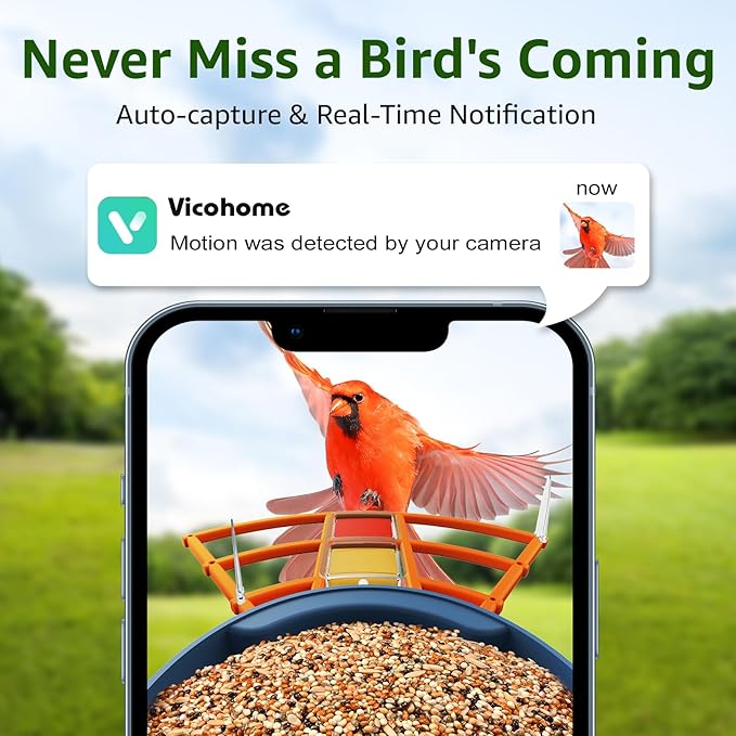 PeckCam® Smart Bird Feeder with Camera 2K HD Auto Detect & Notify, AI Identify 10000+ Birds Camera with Solar Panel 5 Perch Attachments Wireless Outdoor Birdwatching Gift for Birds Lover, Orange