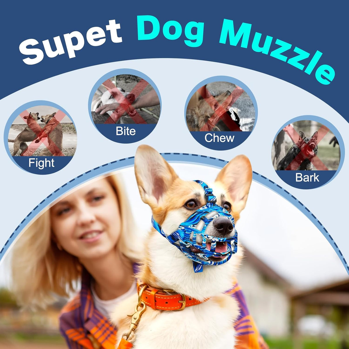 Basket Muzzle to Prevent Biting, Dog Muzzle for Large Medium Small Dogs Allows Panting Drinking Anti Chewing, Perfect for Grooming Trimming Training and Aggressive Reactive Dogs (Blue, Size 4)