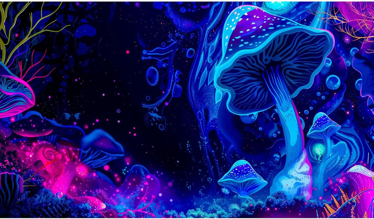 Fantasy Mushroom Forest Aquarium Background Abstract Cartoon Mushroom Reptile Tank Backgrounds Vibrant Jungle Mushrooms Theme Fish Tank Background Magic Mushrooms Reptile Enclosure Backgrounds 48x20in