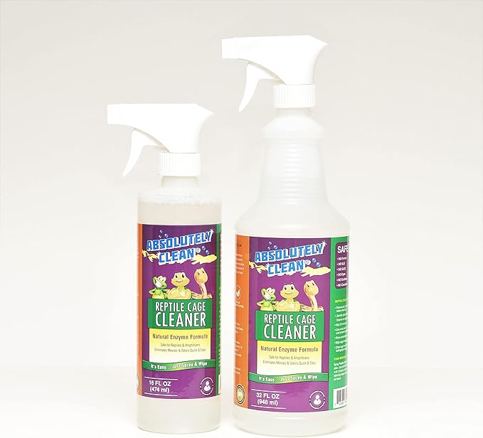 Absolutely Clean Amazing Reptile & Amphibian Terrarium Cleaner and Deodorizer - Just Spray/Wipe - Safely & Easily Removes Reptile & Amphibian Messes - USA Made (32oz Spray Bottle - Save 25%)