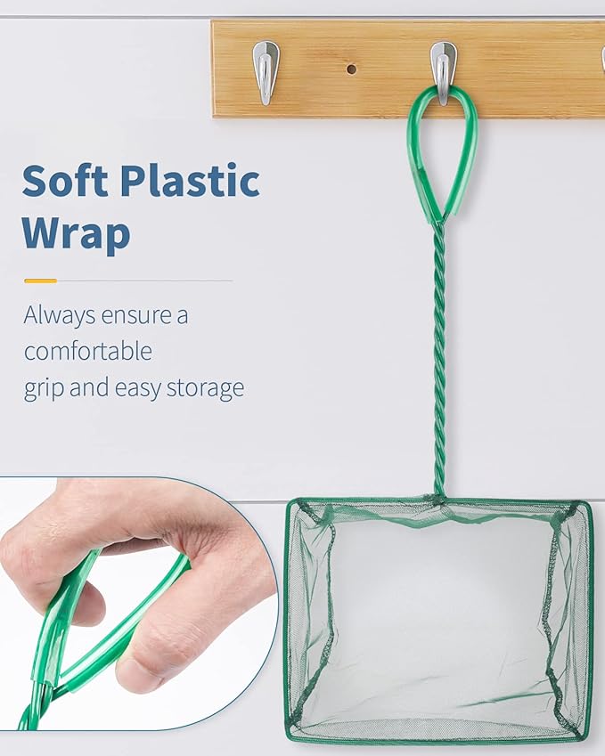 Pawfly Aquarium Fish Net with Braided Metal Handle Square Net with Soft Fine Mesh Sludge Food Residue Wastes Skimming Cleaning Net for Fish Tanks Small Koi Ponds and Pools