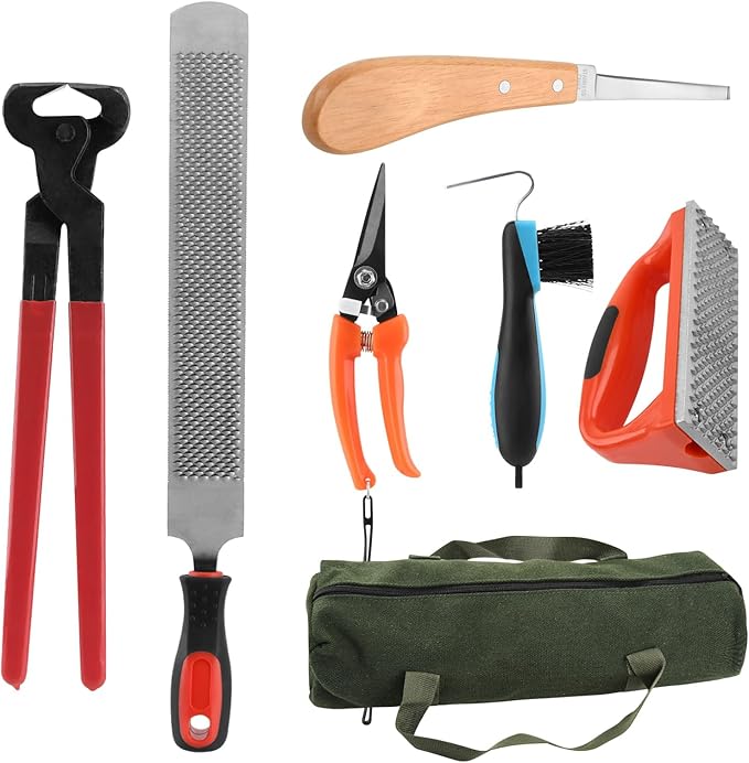 7 PCS Farrier Tool Kits Professional Hoof Trimming Farrier Tools for Horses Cattle Goat Donkey Pig,Includes 14 Inch Hoof Nipper,Hoof Rasp,Hoof Trimmers,Hoof Knife and Brush,Mini Hoof Rasp,Carry Bag