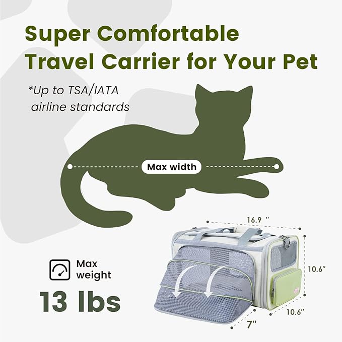 Pawaii Cat Carrier with ID Tag, TSA Airline Approved Soft Sided Collapsible Pet Travel Carrier, Portable Comfortable Convenient Foldable Cat Travel Bag