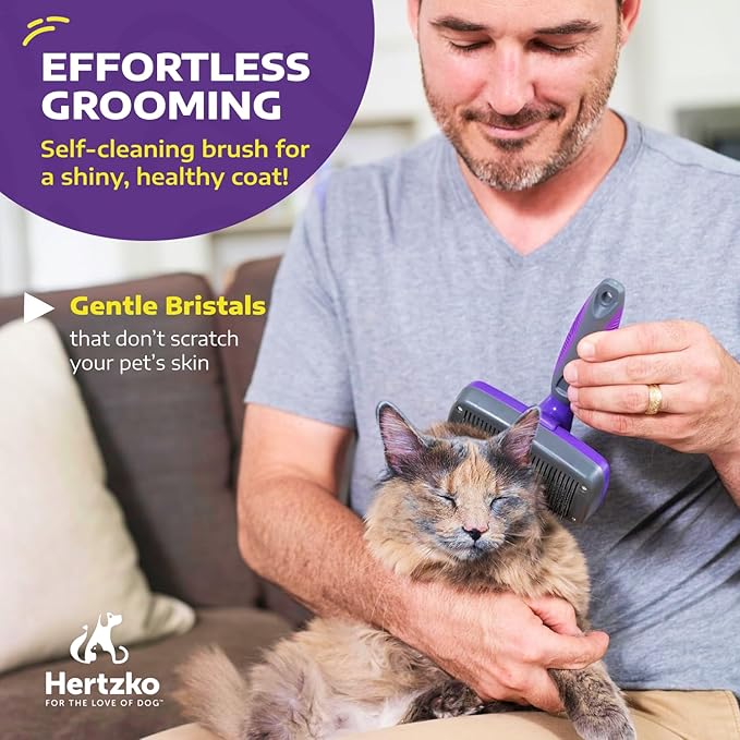 Hertzko Dog Slicker Brush and Dog Hair Remover - Self-Cleaning Brush for Cats and Dogs - Pet Hair Remover Brush for Fur - Gently Removes Mats, Tangles, and Loose Hair - Ideal for Home Use