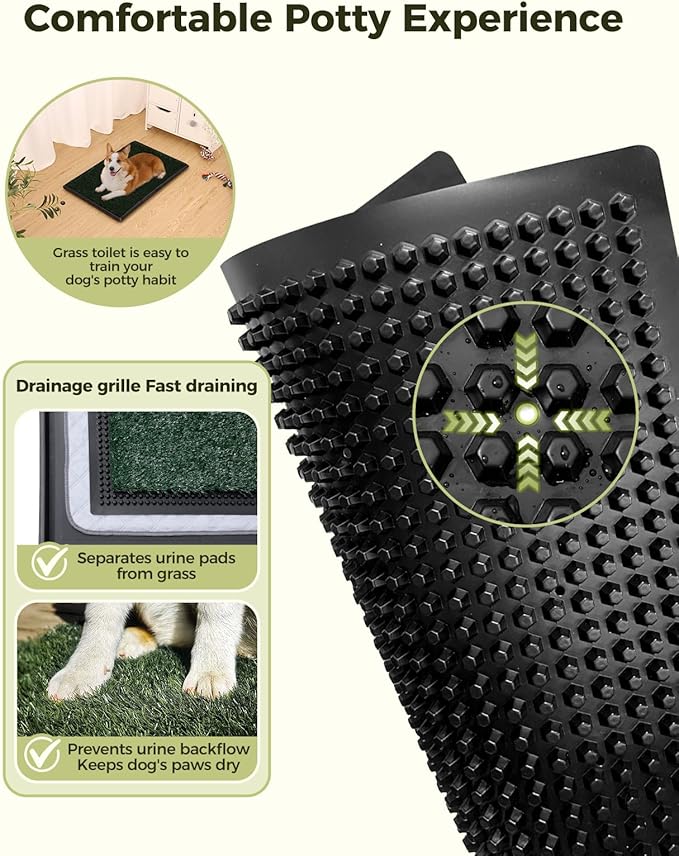 Dog Grass Pad with Tray, 30"x20" Medium Grass Pad for Dogs Potty with 2pcs Artificial Grass, Indoor Dog Litter Box for Balcony Apartment, Realistic, Washable, Less Odor