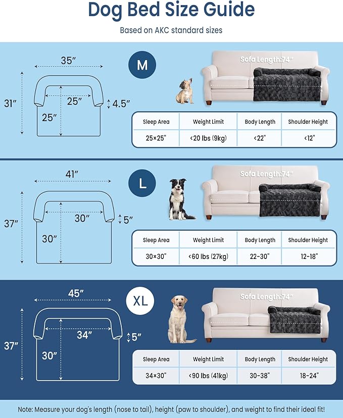 Calming Extra Large Dog Bed for Couch, 45 x 37 inch Removable Couch Cover for Dogs Washable, Non-Slip Fluffy Plush Dog Sofa Mat for Furniture Protector - Dark Grey