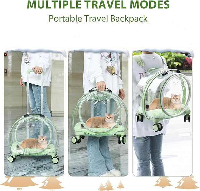 Transparent & Fully Breathable Hard cat Carrier with Rolling Wheels for Dogs, Cats, Multiple Carrying Options, Perfect for Traveling/Taking a Walk