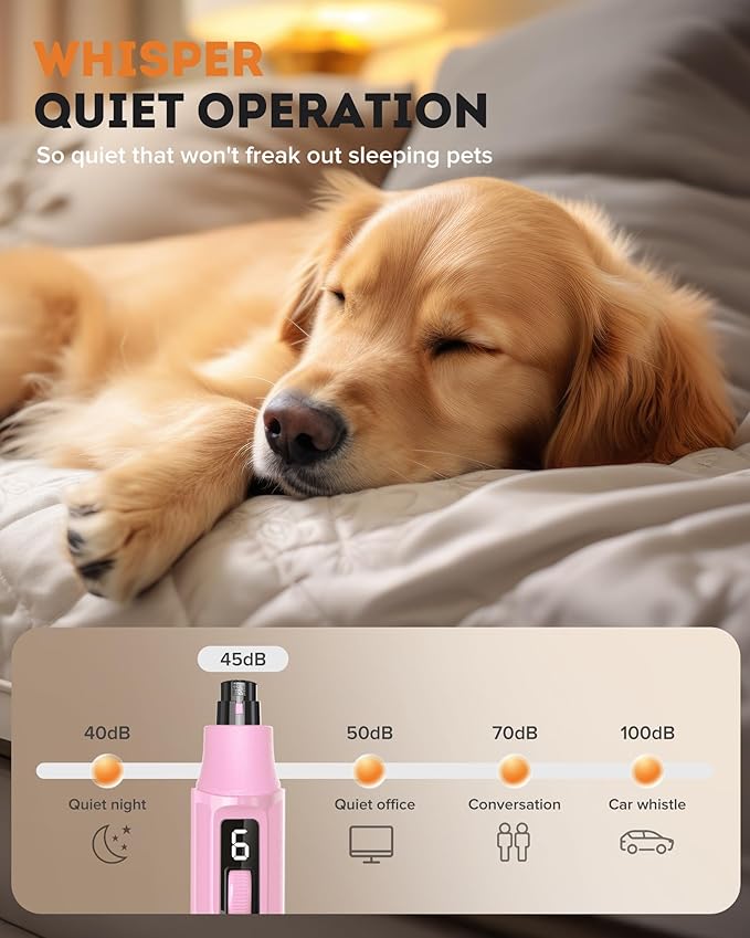 YABIFE 7-Speed Pet Nail Grinder with Light – Heavy Duty, Whisper Quiet Nail Trimmer for Dogs, Cats, Birds & Small Animals – Single-Handed Operation
