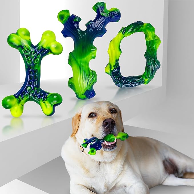 3-Pack Indestructible Nylon Dog Chew Toys for Aggressive Chewers - Long-Lasting Durable Bone-Shaped Toys, Large Breed Dogs, Tough Puppy Teeth Enrichment
