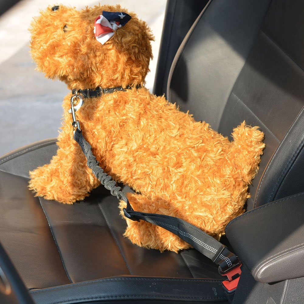 SlowTon Dog Seat Belt Harness for Car, Dog Car Harness Adjustable Mesh Breathable & Dog Seatbelt Safety Tether with Elastic Bungee for Small Medium Large Pets(Black, Single Clip, L)