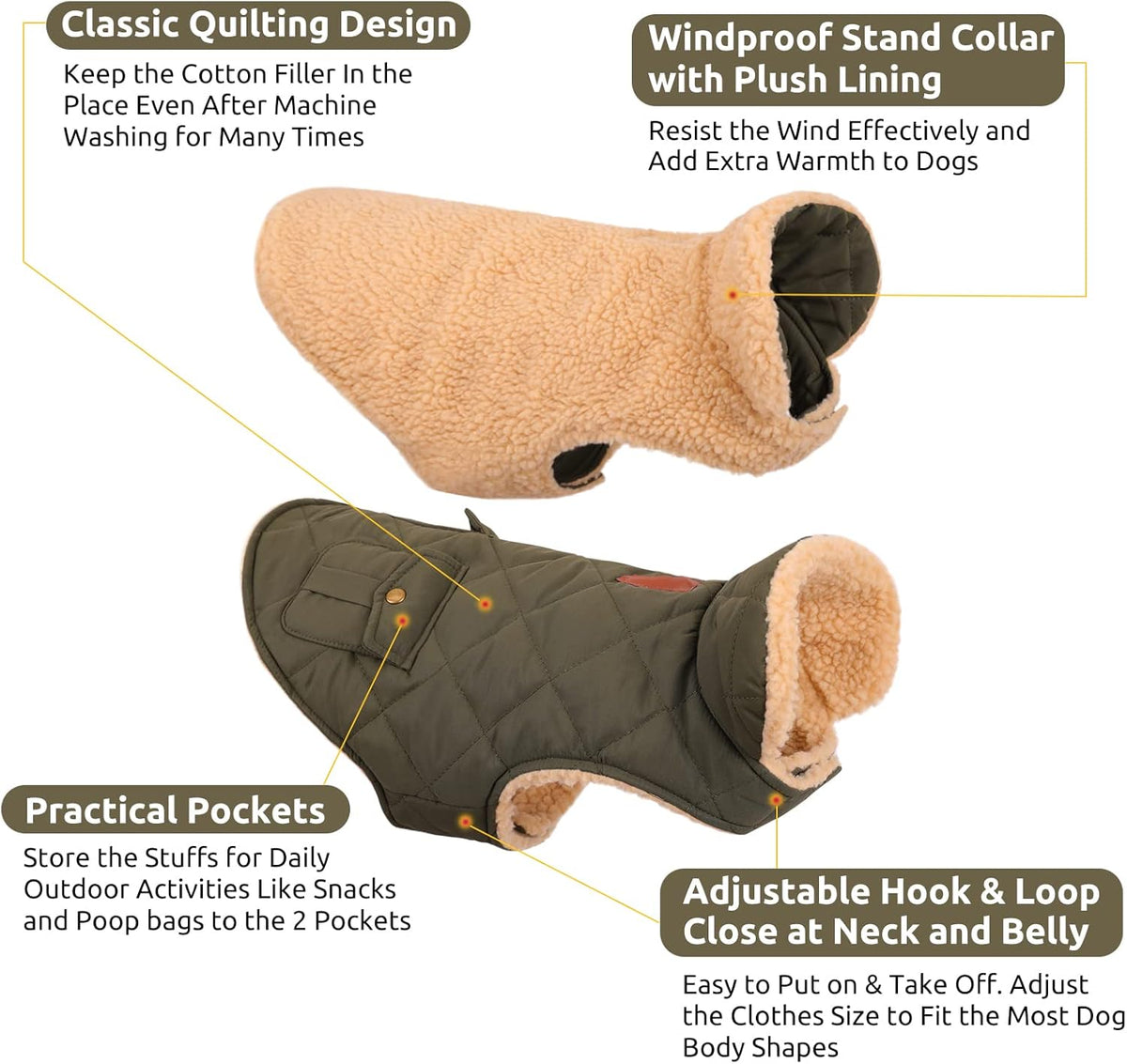 Queenmore Warm Coat for Cold Weather, Quilting Winter Jacket With Ultra Thick Plush Lining and Storage Pockets (Green, Medium)