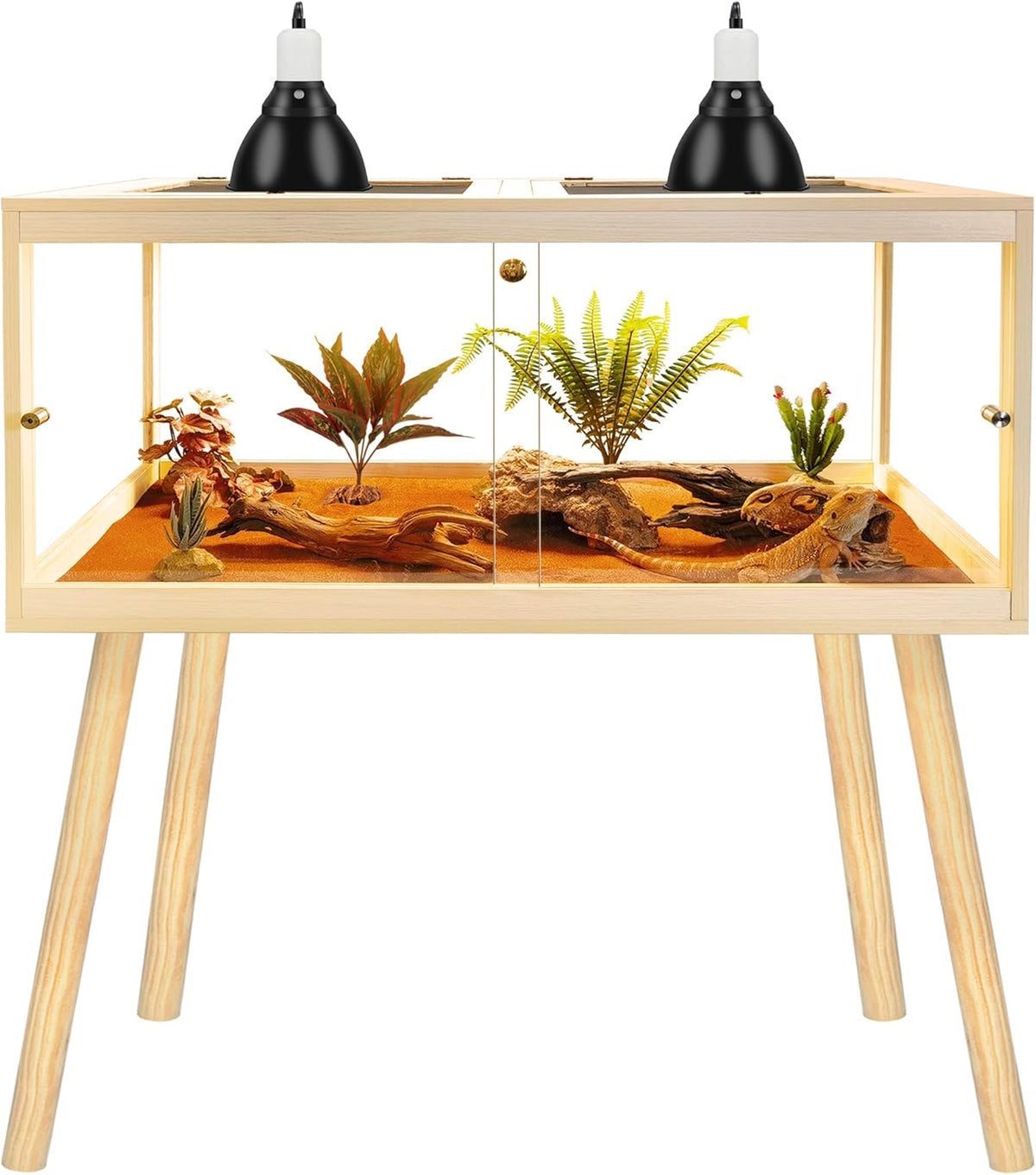 Bearded Dragon Tank with Legs Up to 77 Gallons, Tortoise Habitat with Metal Mesh Top, Reptile Enclosure Lockable Design, Snake Tank (Oak, 77 Gallon, 48" L x 20" W x 47.6" H)