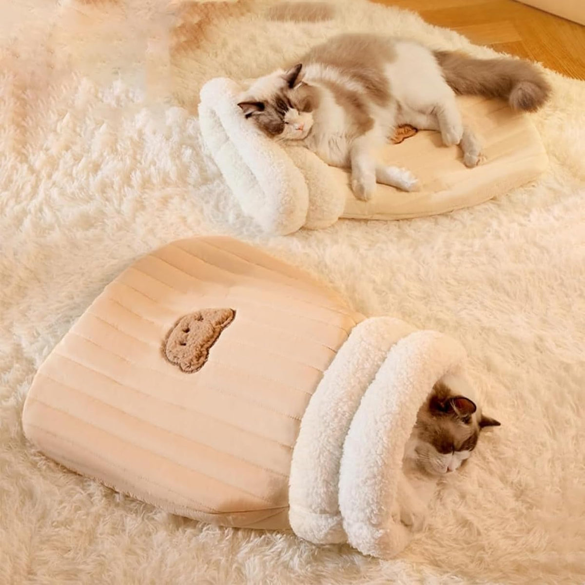 Cat Sleeping Bag for Indoor Cats,Sleeping Bag for Cats,Cozy Cat Winter Sleeping Bag,Warm Cat Sleeping Bag,Soft Fluffy Washable Cat Bed Cave,Cat Blankets for Indoor Cats (H)