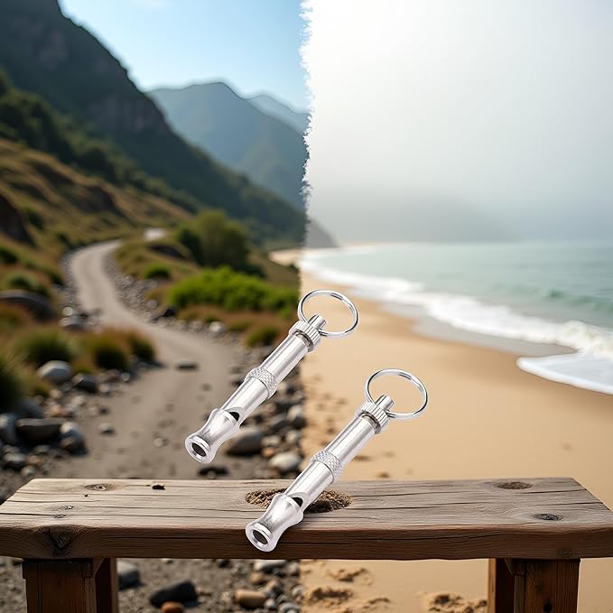 BWESOO 2Pcs Silver Adjustable Ultrasonic Dog Whistle, Portable Whistle Pet Whistle Supersonic Whistle Dog Whistles for Pet Training，Training and Behavior Aids, Dog Whistles